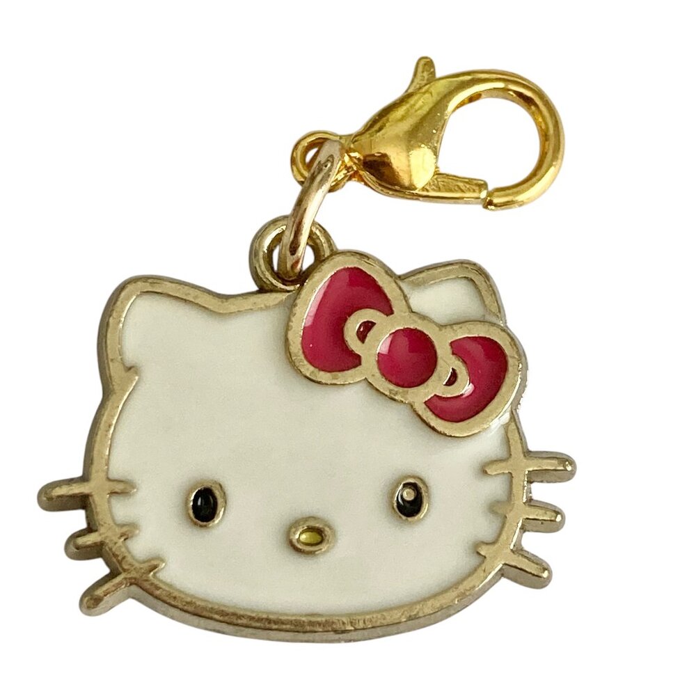 Hello Kitty Clip On Charm Sanrio Gold Tone Enamel Zipper Pull Purse Bag